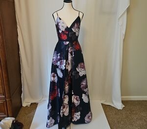 Calvin Klein Navy And Deep Red Floral Maxi Dress, Size 2